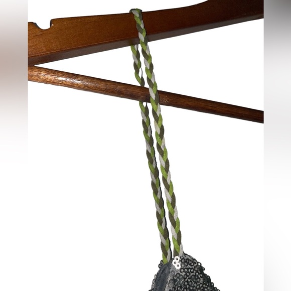 Gimmicks By BKE Pieced Silver Sequin Green & Gray Ombre Pixie Top Braided Strap - Picture 5 of 11